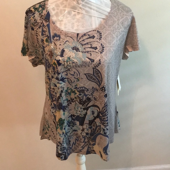 NWT One World Gray Embellished Blouse PXL - Picture 1 of 7